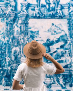 Beautiful azulejos on Chapel of Souls in Porto, Portugal
