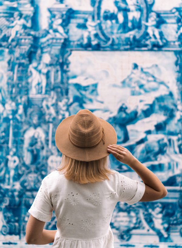 Beautiful azulejos on Chapel of Souls in Porto, Portugal