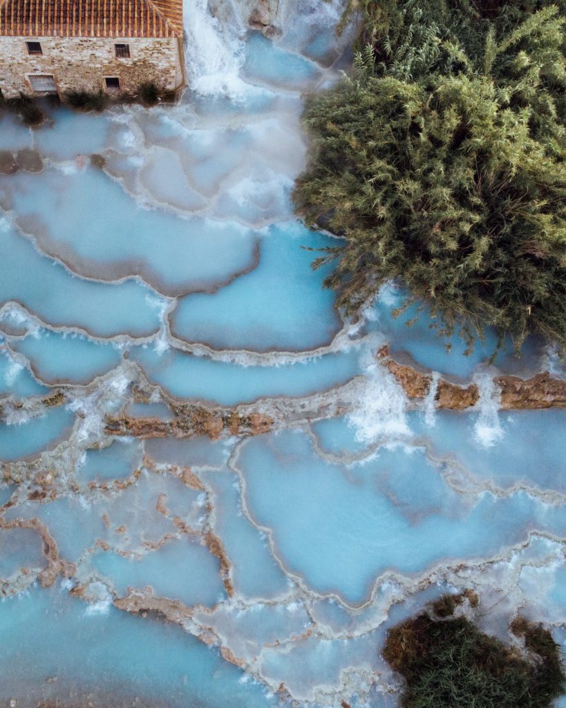 Drone photo of Hot Springs in Saturnia, Italy