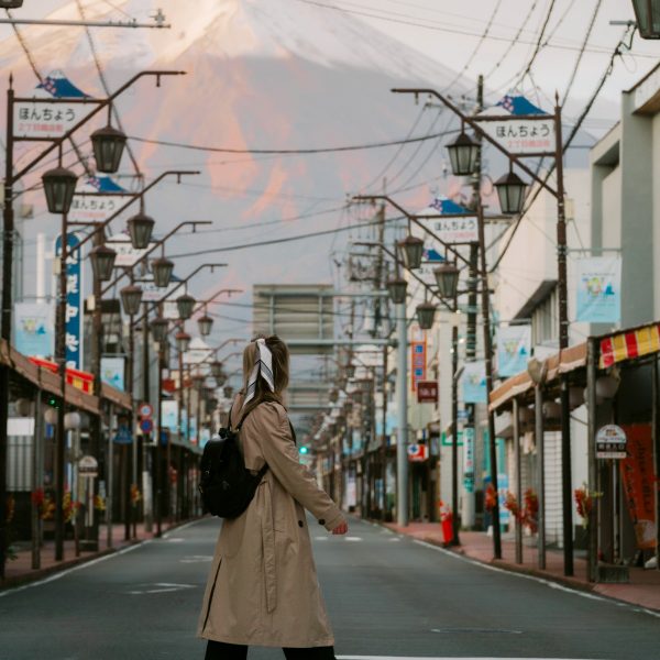 Honcho Street with Mount Fuji in Japan
