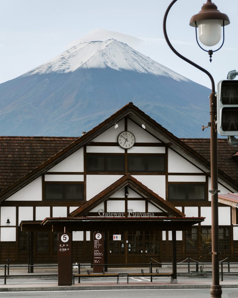Kawaguchiko Station with Mount Fuji in the background, Japan