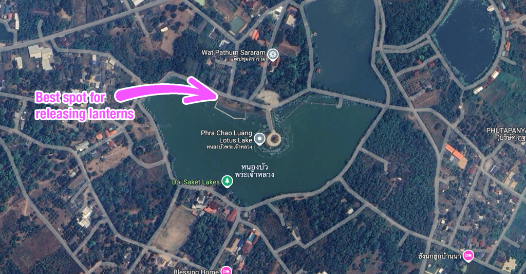 Map of the best location to release lanterns at Yi Peng Festival 2024