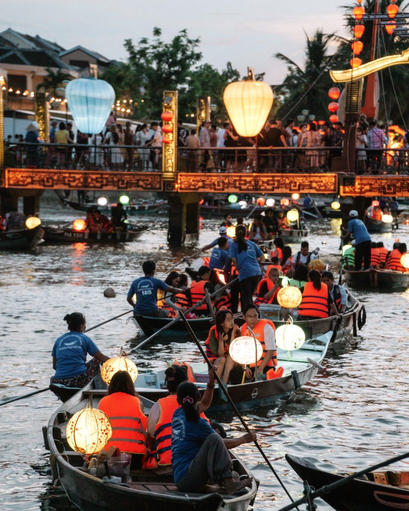 Boats at night in Hoi An, Vietnam