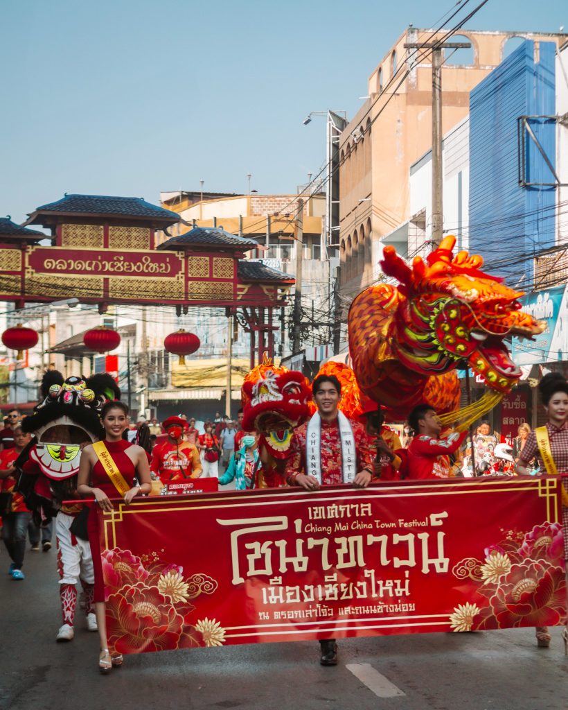 Parade in Chinatown in Chiang Mai during Lunar New Year celebrations