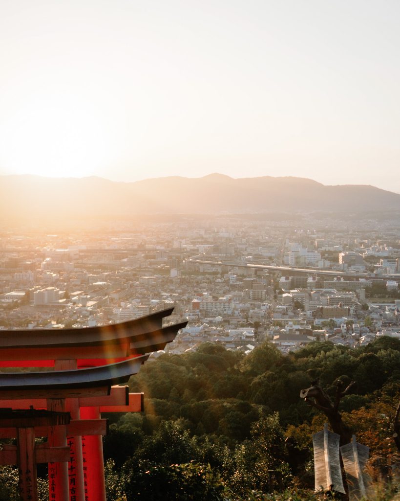 Sunset viewpoint in Fushimi Inrai Shrine in Kyoto