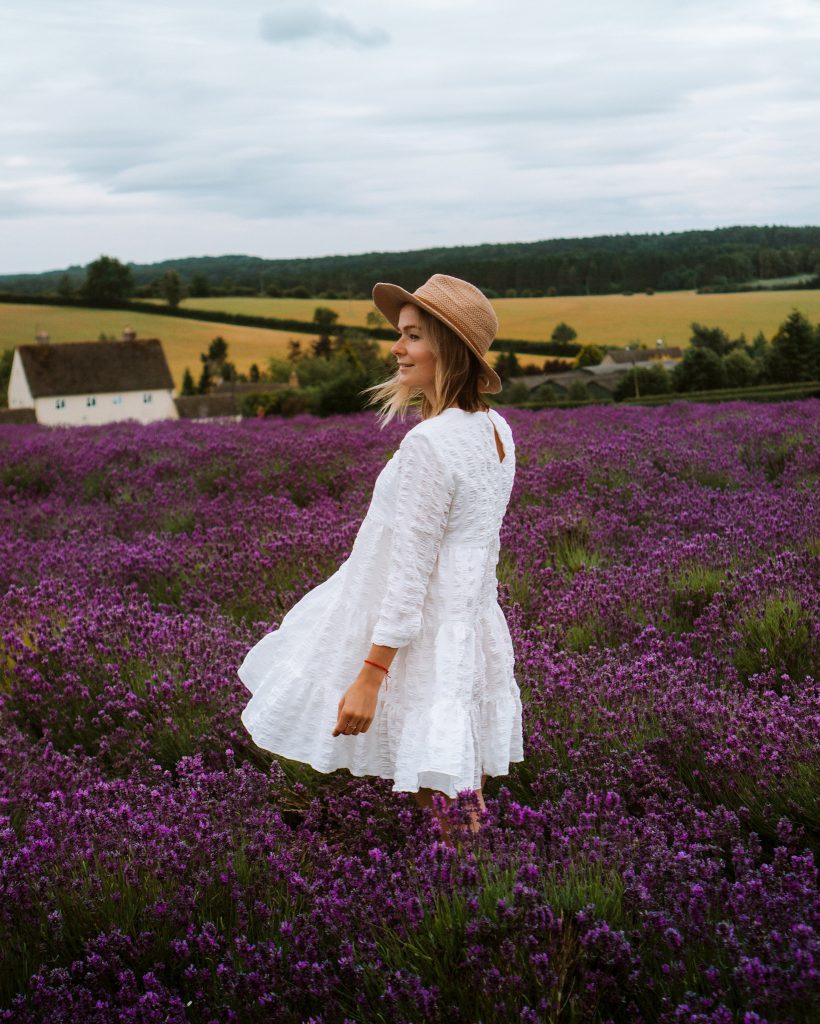 A girl in the lavender fields in England