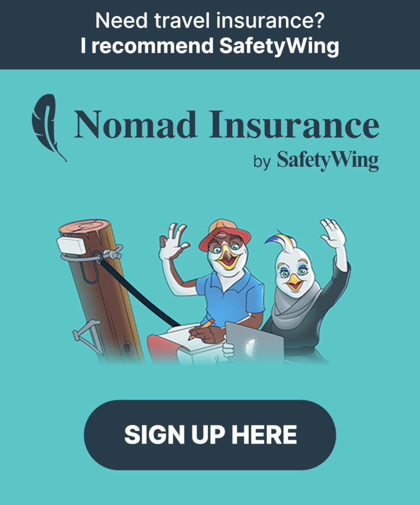 Affiliate link banner for SafetyWing Nomad Insurance with a button that reads Sign Up