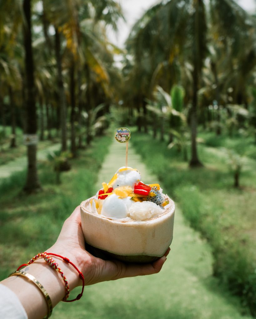 Photo of coconut ice cream on a Coconut Market in Chiang Mai