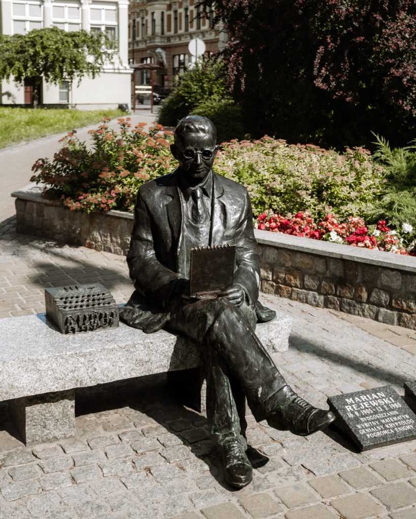 A photo of Marian Rejewski bench in Bydgoszcz, Poland