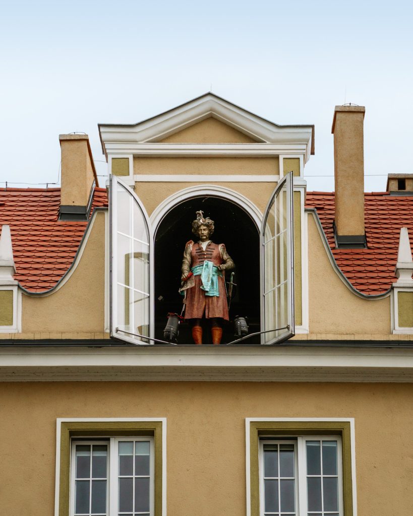 Pan Twardowski in his window, Bydgoszcz, Poland