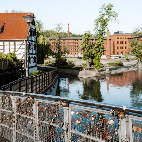 View of Mill Island from the Lover's Bridge in Bydgoszcz, Poland
