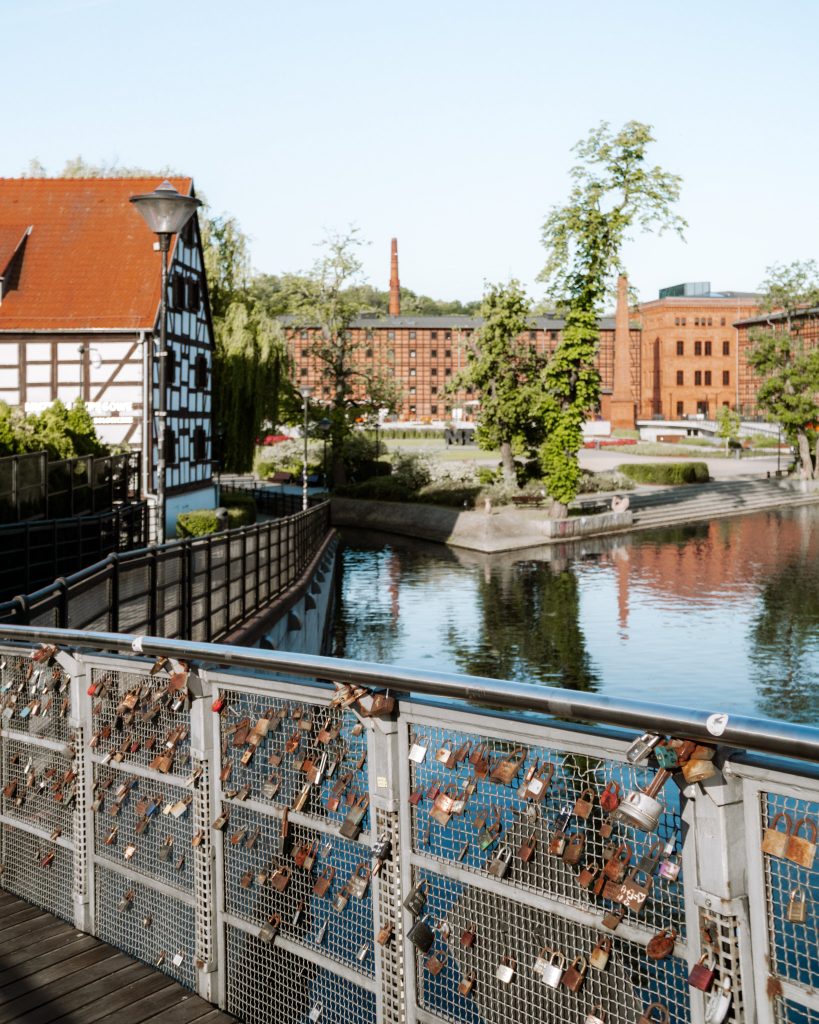 View of Mill Island from the Lover's Bridge in Bydgoszcz, Poland