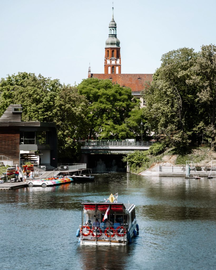 Photo of the water tram on Brda River in Bydgoszcz, Poland