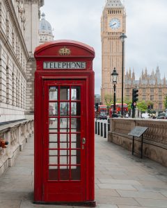 One day in London - the view of Big Ben with a red phone booth