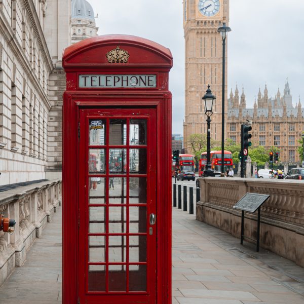 One day in London - the view of Big Ben with a red phone booth