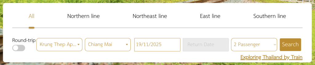 Destination and origin of first class special train Bangkok - Chiang Mai