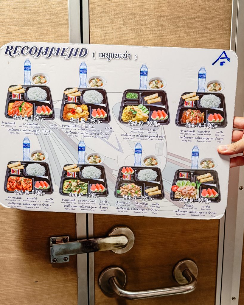 Food options on first class Bangkok - Chiang Mai sleeper train