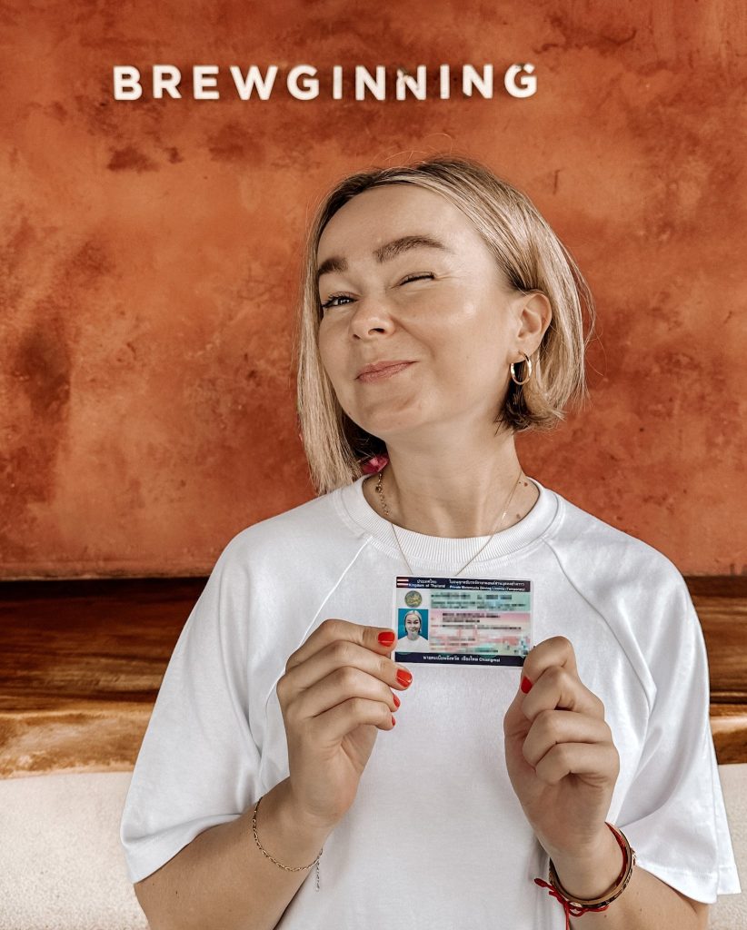 Aga with her Thai motorcycle driving licence