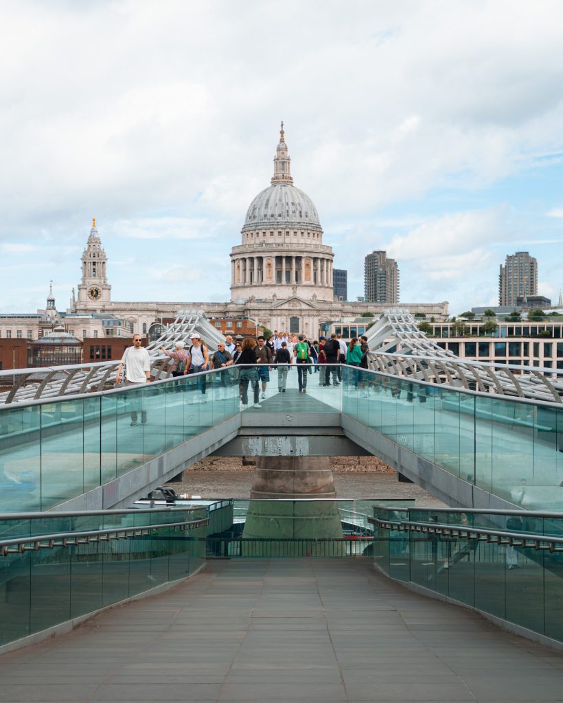 The view of Millenium Bridge and St. Paul's Cathedral