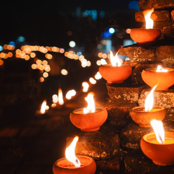 Candles at city walls in Chiang Mai during Yi Peng