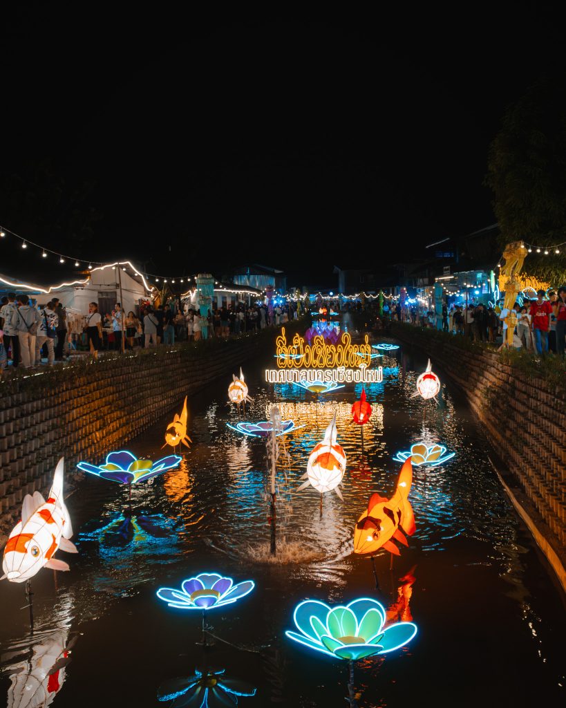 Decorations at Mae Kha Canal in Chiang Mai during Yi Peng Festival