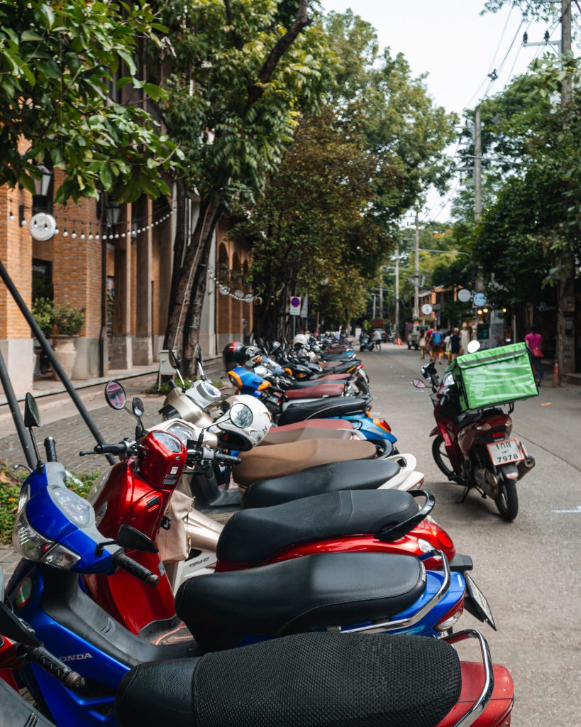 Row of scooters in Chiang Mai, Thailand