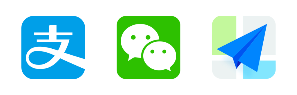 Logos of Alipay, WeChat and Amap
