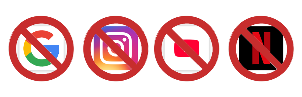 Examples of Banned Apps in China. Google, Instagram, Youtube, Netflix.