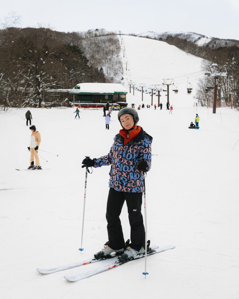 Aga on the run skiing in Hakuba, Japan