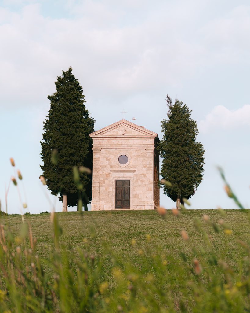 View of Capella Vitaleta in Tuscany, Italy