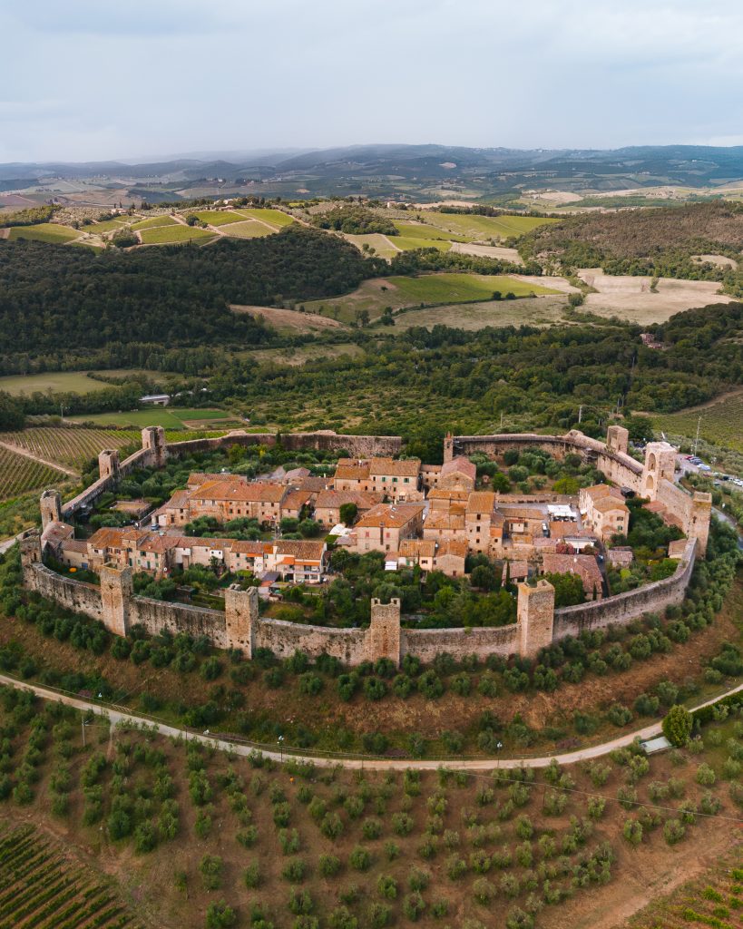 View of Monteriggioni in Tuscany from above