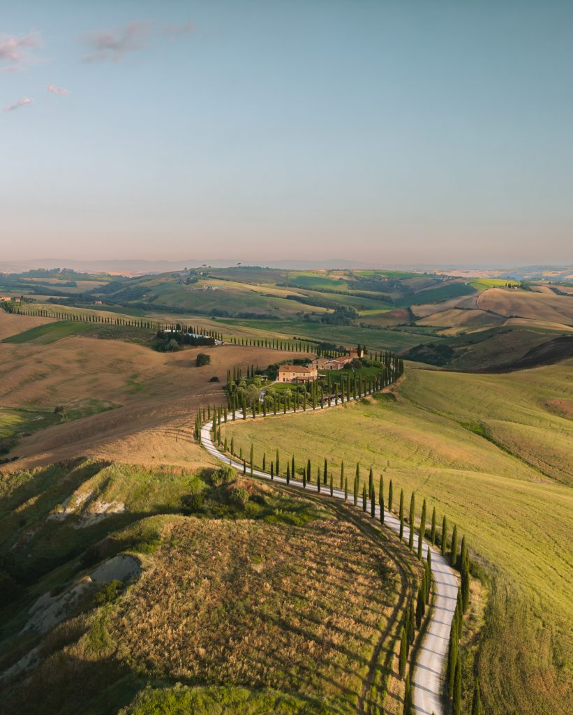View of Tuscan rolling hills in the morning