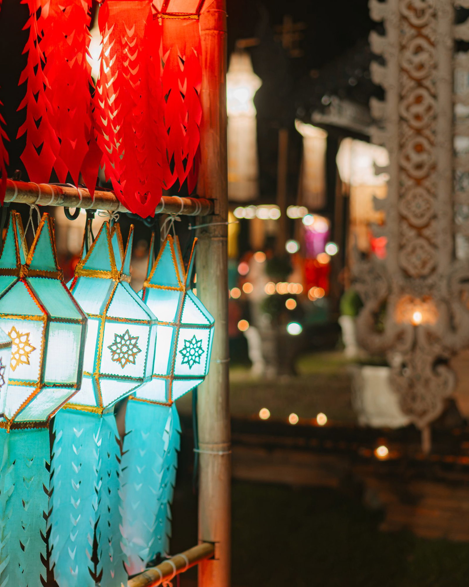 Colourful lanterns during Yi Peng