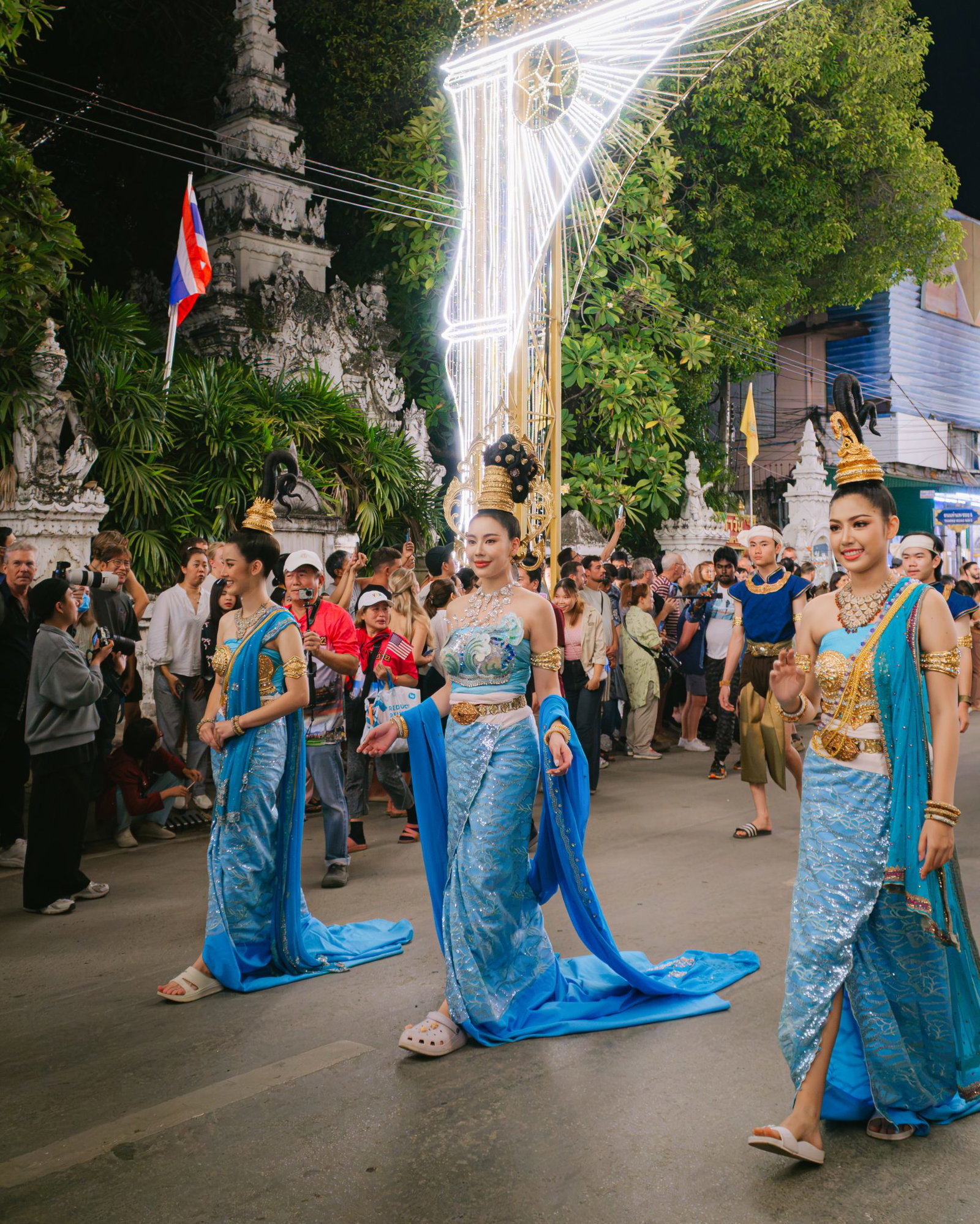 Ladies in traditional costumes during Yi Peng in Chiang Mai